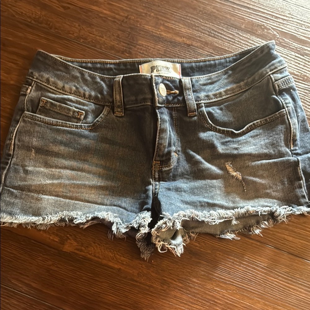PINK Victoria's Secret Gray Jean Shorts with Frayed Hem